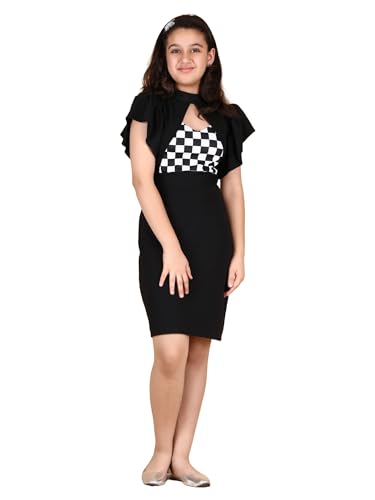 Image of KUDUZO Girls Knee Length Short Sleeve Solid Fit and Flare Polyster 7 to 14 Years Bodycon Dress. (9J-6QDV-2KRG)
