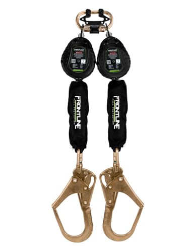 Frontline RPW062R Web Twin Leg 6ft SRL with Steel Rebar Hook Ends| Extremely Lightweight & Compact | 100% Double Tie-Off | OSHA & ANSI Compliant | SRL Class A Self Retracting Lifeline