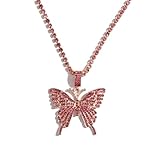 Asphire Sparking Rhinestone Butterfly Pendant Necklace Iced Out Butterfly Tassel Choker Necklaces Set Punk Shinny Tennis Chain Necklace for Women(Pink)