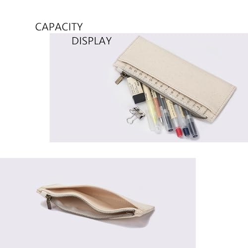 Image of Canvas Pencil Case Cartuchera Para Ninas Storage Cosmetic Bag Zipper (Beige, Canvas)