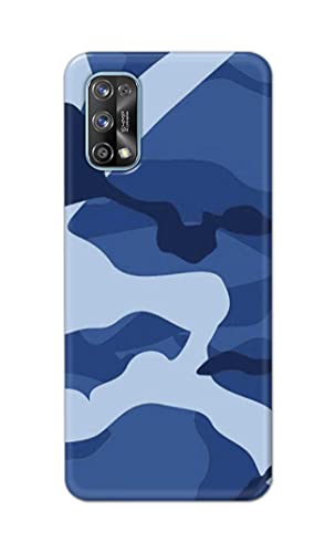 Image of Printed Hard Back Cover Case for Realme 7 Pro Back Cover (Army Blue Pattern) -1302