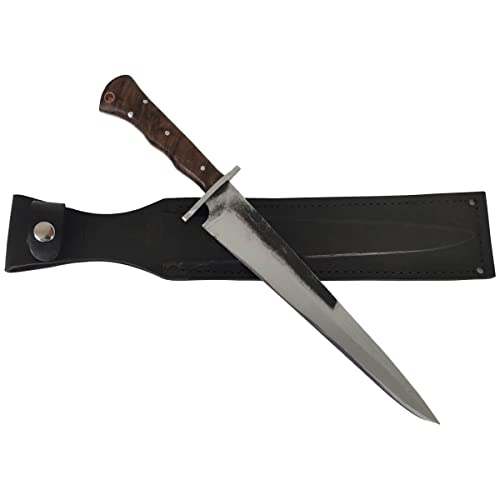 Faca Javalizeira Artesanal Full Tang 10' Aço Carbono 5160 Cabo de Madeira e Bainha de Couro D'Avila