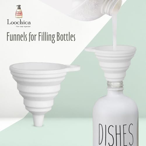 Image of LOOCHICA Dish White Glass Soap Dispenser with Plastic Pump, 16 Oz White Dish Soap Dispenser Set Refillable Reusable Apothecary Soap Pump Dispenser Bottles for Bathroom and Kitchen
