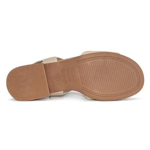 Sandália Usaflex Feminina Salto Bloco Couro e Elástico Enfeite Casual Vanilla Mm1702004 35