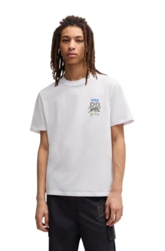 HUGO Camiseta masculina com logotipo F1 2025 Vcarb Racing Bull Team Big Back, Branco brilhante, P