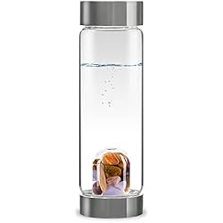 Dispensador De Agua Con Piedras Minerales VitaJuwel ViA 5 ELEMENTOS| Botella De Agua Con Piedras Preciosas (Amatista – Calcedonia – Madera Petrificada – Cuarzo Rosado – Calcedonia De Océano)