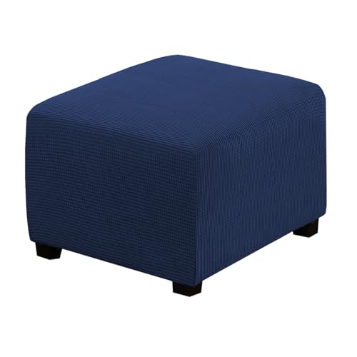 Image of H.VERSAILTEX Ottoman Cover Slipcover Rectangle Fit Length 35 inch-45 inch Footrest Sofa Slipcovers Stool Cover Footstool Protector Covers Feature Stretch Thick Soft Jacquard Fabric Removable Washable - Navy