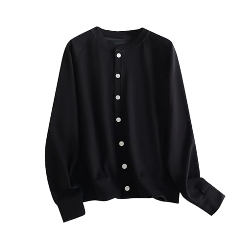 Womens Cotton Cardigans Button Down Round Neck Long Sleeve Casual Sweatshirt Fall Soft Solid Color Fashion Jackets L-XL