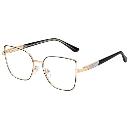Image of Dollger Blue Light Blocking Glasses for Women Trendy Oversized Computer Gaming Eyeglasses Cat Eye Metal Frame bluelight glasses Black