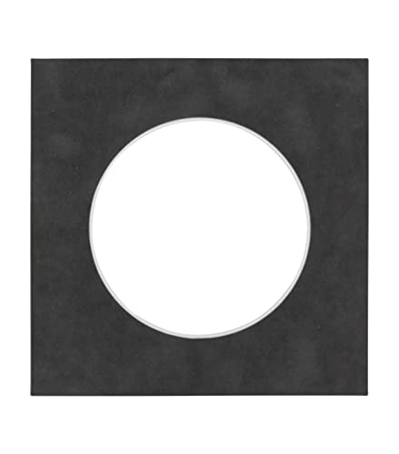 10x10 Mat Bevel Cut for 6x6 Photos - Precut Dark Grey Suede Circle Shaped Photo Mat Board Opening - Acid Free Matte to Protect Your Pictures - Bevel Cut for Family Photos, Pack of 1 Matboard Show Kit