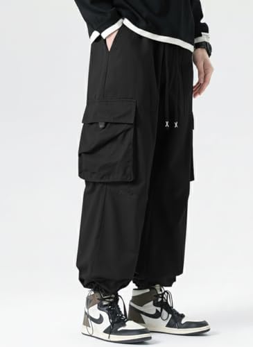 Image of GRECIILOOKS Men's Cargo Pants | 6 Pocket Cotton Cargo Joggers for Men | Loose Fit Stylish Pant with Pockets | Casual Baggy Trousers & Streetwear Lower