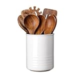 ABRUTY Utensil Holder, 6.7' Ceramic Kitchen Utensil Crock for Countertop Cooking, Modern Utensil Caddy Jar Organizer for Farmhouse Kitchen Counter Decor (White)