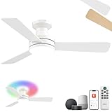 Homlit 42' RGB Ceiling Fan with Light, Music Sync Smart Fan with Alexa/Google/App Control, Low Profile Flush Mount, 6-Speed Quiet DC Motor, 4 CCT Dimmable Lighting for Bedroom Living Room, White