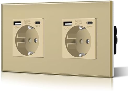 BSEED - Podwójne gniazdo z przyłączami TV i PC CAT5e standard UE szyba ze szkła CE 16 A 100-220 V gniazda AC, kolor czarny