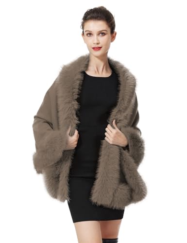 BEAUTELICATE Faux Fur Shawl Wrap Stole Shrug Bridal Winter Wedding with Hook