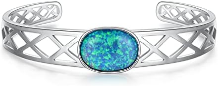 CiNily Opal Cut Bangle Bracelet for Women 14k White Gold Plated Tennis Charm Bracelets for Teen Girls Gemstone Bangle Bracelet Bracelets Jewelry Gifts