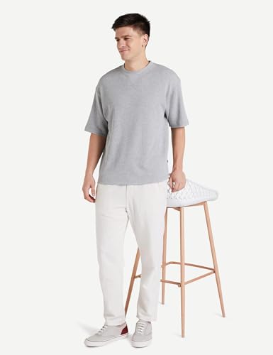 Image of Amazon Brand - Symbol Men's Fit Solid Short Sleeve Oversized Round Neck Waffle T-Shirt (Black + Mid Grey Melange XL) (Combo Pack of 2)