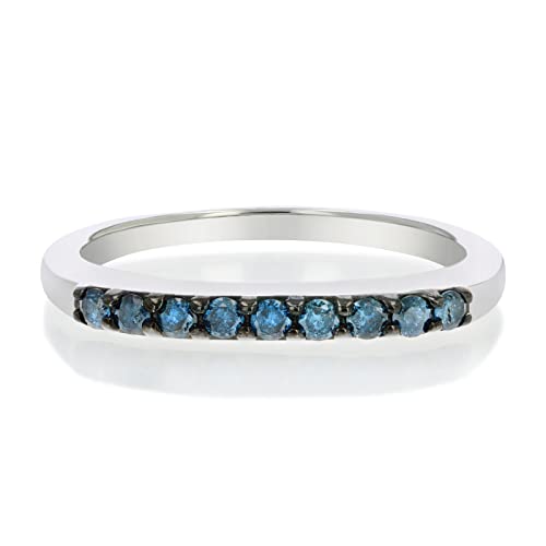 1/4 cttw Blue Diamond Ring Wedding Band .925 Sterling Silver Prong Set Round2