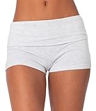 Luckinbaby Women Fold Over Mini Shorts High Rise Stretchy Yoga Rollover Shorts Slim Fit Cute Lounge Shorts Micro Bottoms(Leisure Gray,S)