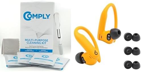 Comply Multi-Purpose Earbud Cleaning Kit Bundle with TW-400-C Memory Foam Replacement Earbud Tips for Powerbeats Pro 2, Technics EAH-AZ80 & More, Secure Fit, Black, S/M/L (3 Pairs)