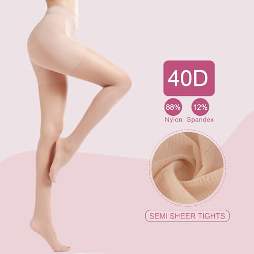 Image of Weziarer Women's 40D Sheer Tights,High Waist Pantyhose Tummy Control Top Support Stockings