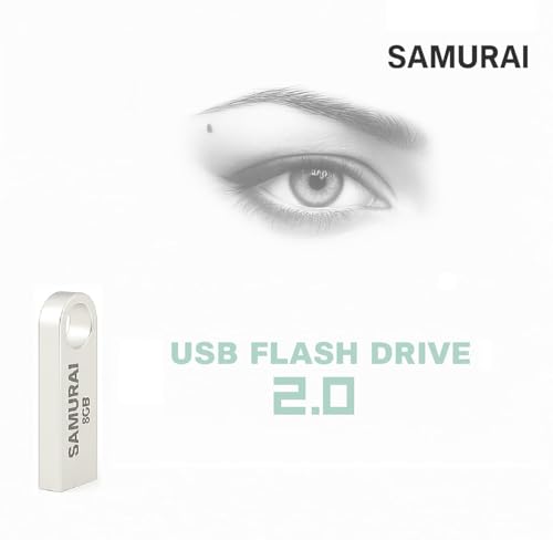 Image of Samurai 8GB Metal USB Flash Drive, Portable Keyring Design, Silver Aluminium Pack of 1