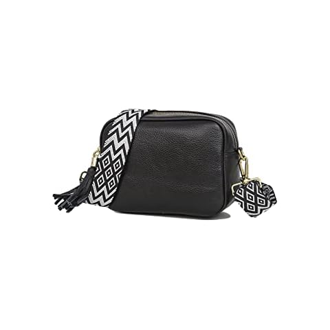 Craze London Womens Genuine Leather Crossbody Bag with adjustable colorful strap Multipurpose Shoulder & Crossbody Bags for Women (Black) Cover