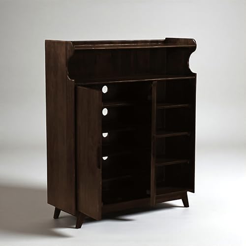 Image of The Attic Ritz Shoerack, Shoe Storage Cabinet for Home, Shoe Rack with Seat & Door, Shoe Organizer, Shoe Rack for Home, Walnut Matte Finish