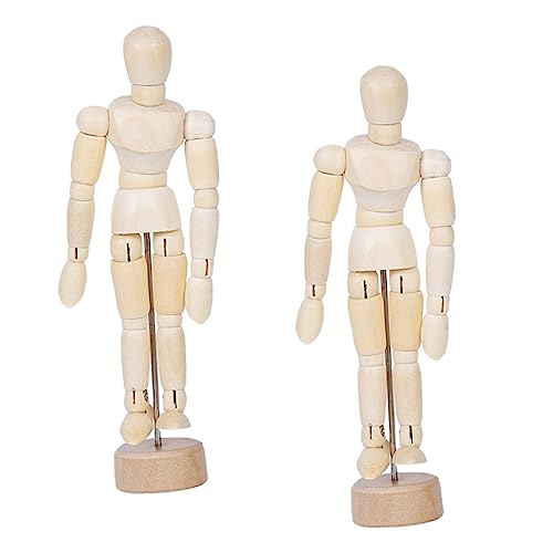 DIYEAH 2pcs Wooden Joint Dolls for Desk Decor Home Office Sketcing Poseable Hand Movable Joint Puppet Model