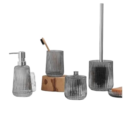 Juego de baño de vidrio gris premium con vaso para cepillos 3