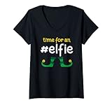 Photo Gallery donna hashtag elfie selfie. christmas elf costume. funny christmas maglietta con collo a v Photo Gallery donna hashtag elfie selfie. christmas elf costume. funny christmas maglietta con collo a v