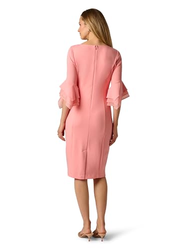 Image of Adrianna Papell Stretch Knit Crepe Sheath Dress with Tiered Organza Bell Sleeve