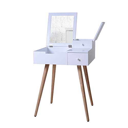 Organizedlife Vanity Table With Flip Top Mirror, Makeup Dressing Table Computer Desk With Solid Wood Legs For Small Spaces Beisde Bed,White #TOP5
