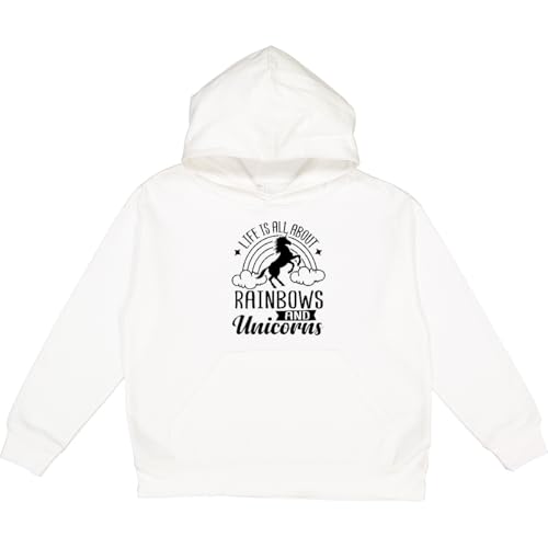inktastic Life Is All About Rainbows and Unicorns Youth Hoodie Sweatshirt Youth Medium (10-12) White 48659