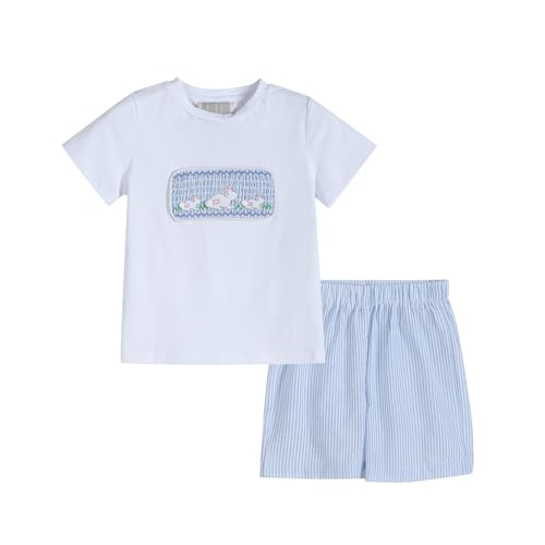 Image of Lil cactus Boys Smocked Shirt and Shorts 2Pc Set Spring Summer Outfit Toddler Little Boys Wear