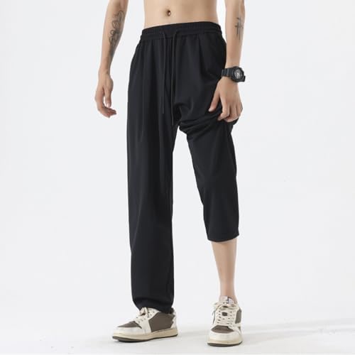 Men's Drawstring Trousers Loose Casual Elastic Waist Wide Leg Straight Quick-Drying Thin Long Sports Pants2
