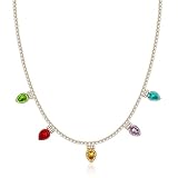 WOWORAMA Crystal Christmas Necklace for Women Colorful Christmas Light Bulbs Choker Necklace Cubic Zirconia Tennis Necklace Dainty CZ Christmas Holiday Necklace