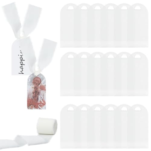 BEAMARKER 20 tarjeta de Acrílico Transparente con Cinta de 5 m, 3.54 x 1.77 pulgadas, Etiquetas Colgantes En Blanco, Tarjetas de Asiento Personalizadas para Bodas, Decoración de Mesas, Fiestas de Cump