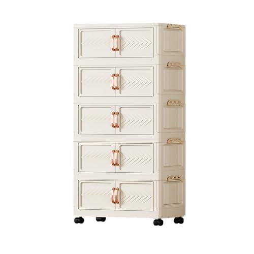 Zapatero apilable de plástico plegable con puertas transparentes y ruedas, almacenamiento que ahorra espacio para entrada y dormitorio (blanco, 5 niveles, 5 rejillas)