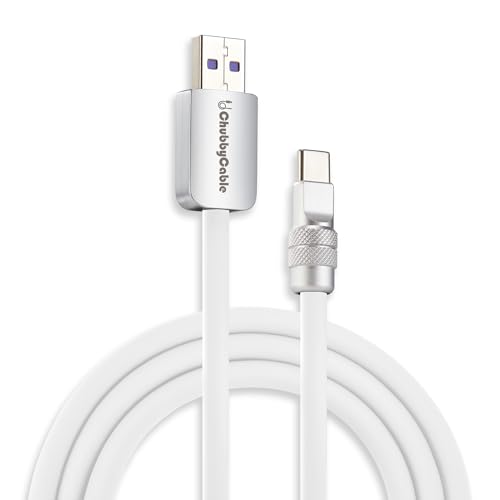 Image of chubbycable Chubby 2.0 Fast Charging Cable Durable Soft Silicone USB C Cable 120W Extra Thick Phone Charger Cord Data Transfer Cord, White, USB-A to Type-C, 19.6 FT