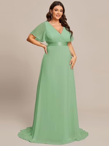 Image of Ever-Pretty Women's Chiffon Formal Evening Dresses for Curvy Women V-Neck Plus Size Floor Length Bridesmaid Dress
