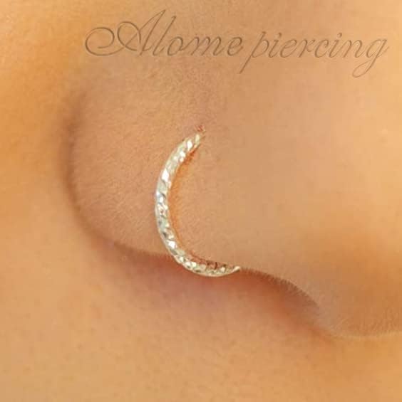 20 gauge snug Nose Hoop - thin nose Piercings hoops - Silver Nose Ring hoop - cut wire - hammered - Sterling Silver - Image 2