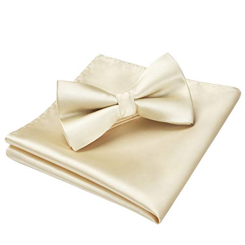 Bow Ties for Men Champagne Solid Color Pre-Tie Bow Tie and Pocket Square Set Classic Formal Tuxedo Bowties for Wedding & Party Bow Ties for Men Champagne Solid Color Pre-Tie Bow Tie and Pocket Square Set Classic Formal Tuxedo Bowties for Wedding & Party