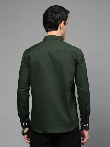 Image of Majestic Man Solid Cotton Casual Shirt - Slim Fit, Full Sleeves, Premium Button Closure