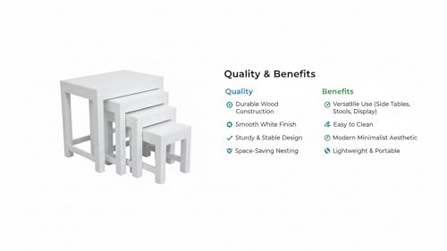 Image of Wooden Sheesham Wood Nesting Table Set of 3 Stools for Living Room | Side Table for Home & Kitchen | White Finish