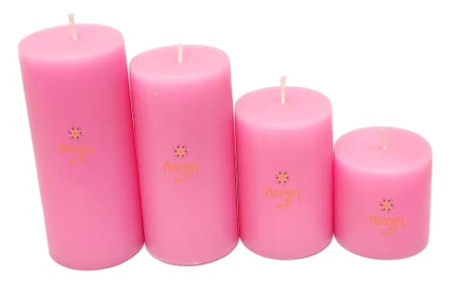 Image of Floryn Decor Pillar Candles Set of 4 | Pillar Candles for Home Decor Scented | Smokeless | Dripless (2 by 2, 2 by 3, 2 by 4, 2 by 4.5 inches) (Rose), Paraffin Wax