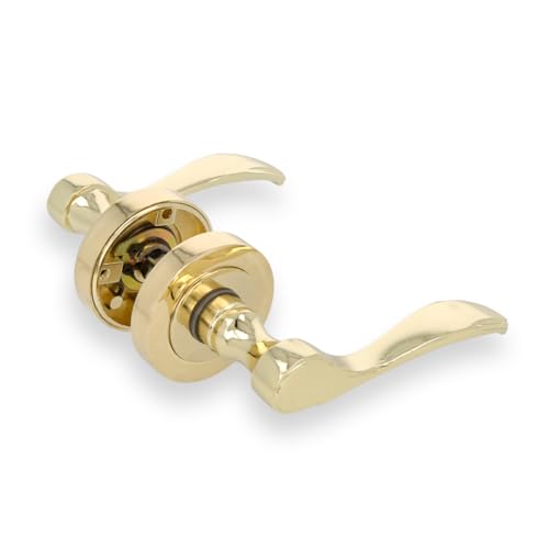 Amig - Juego de Manilla con Roseta, Modelo Yaltarz, Fabricada en Acero Latonado Barnizado, Medida: 52 mm, Cuadradillo de 6 mm, Óptimo para Puertas de Interior o Exterior, Diseño Moderno