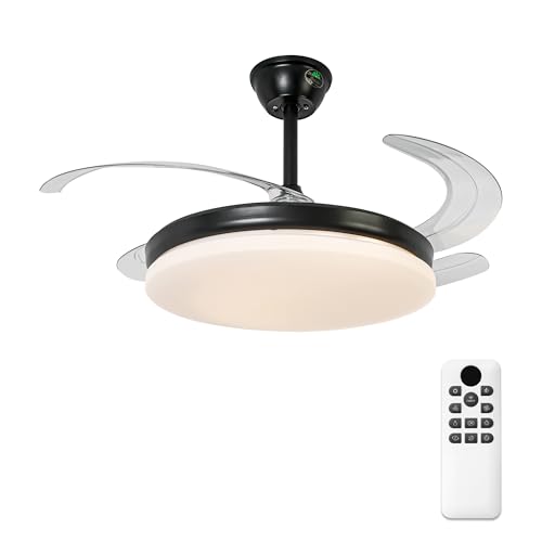 Parrot Uncle Ventilador de Techo con Luz y Aspas Retráctiles, 36W, Motor DC Silencioso, Diámetro 106cm, Función Verano e Invierno, 6 Velocidades, Programable, Mando a Distancia, Negro