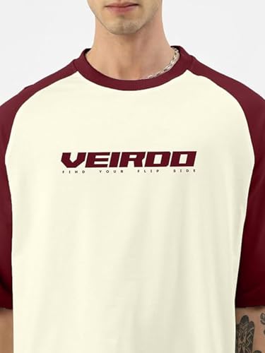 Image of Veirdo Pure Cotton Regular Fit Round Neck Front Chest Typographic Logo Printed Raglan Full Sleeve T-Shirt for Men (Colors: Green, Brown & Maroon)