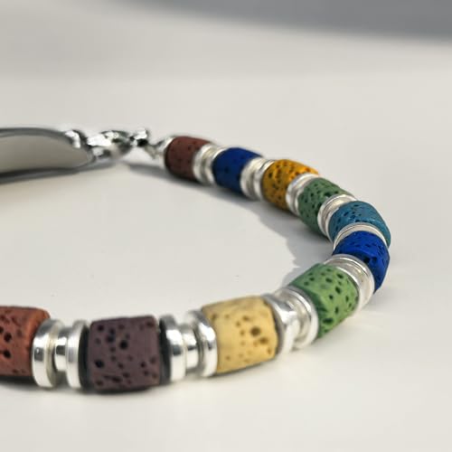 Custom Women's Medical Alert Bracelets with Free Engraving - Natural Lava Rock Stone Beaded Emergency Bracelet for Women Medic ID Jewelry for Allergy, Diabetes, Epilepsy,6.0-9.0 Inches3